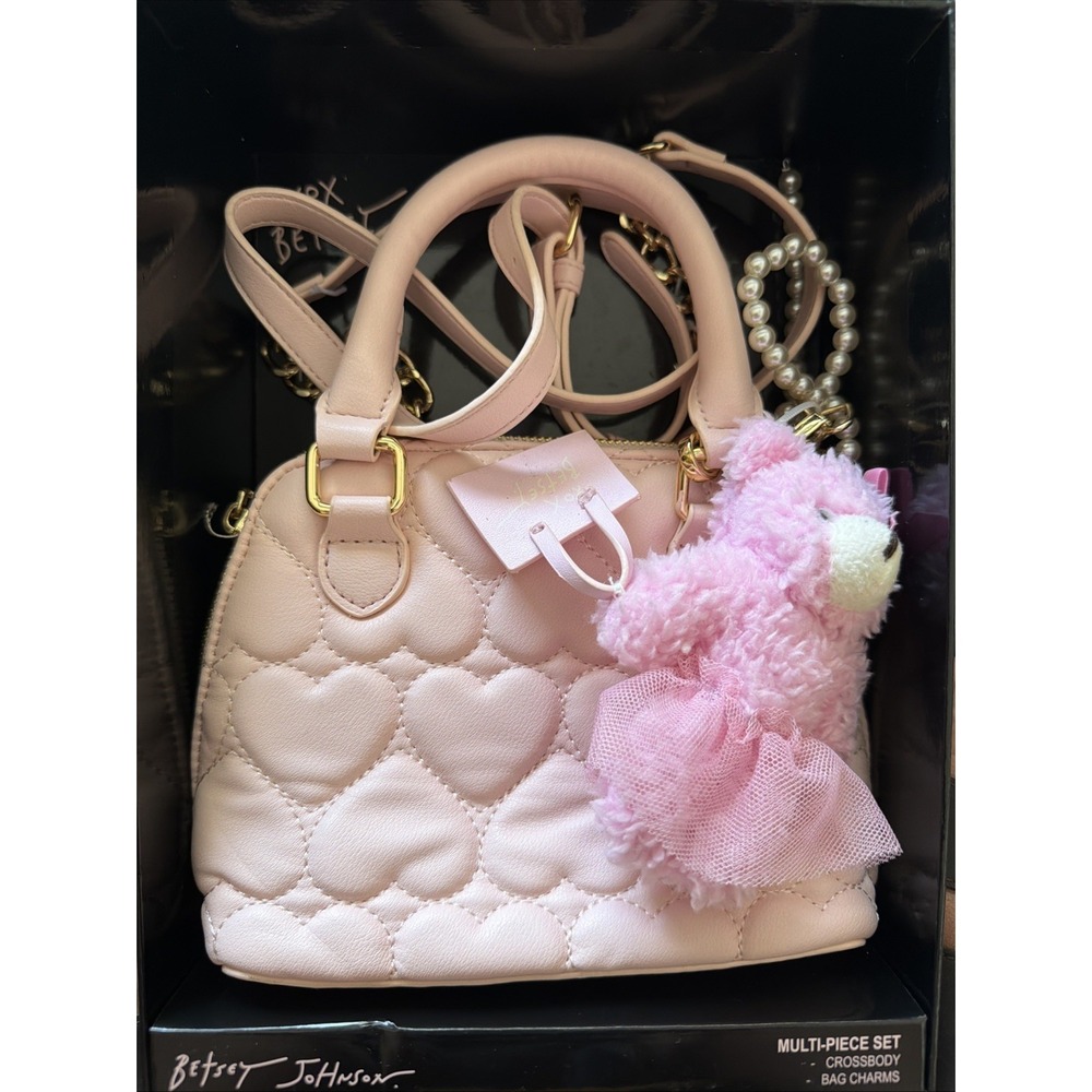 Betsey Johnson Blush Pink Quilted Heart Crossbody Bag